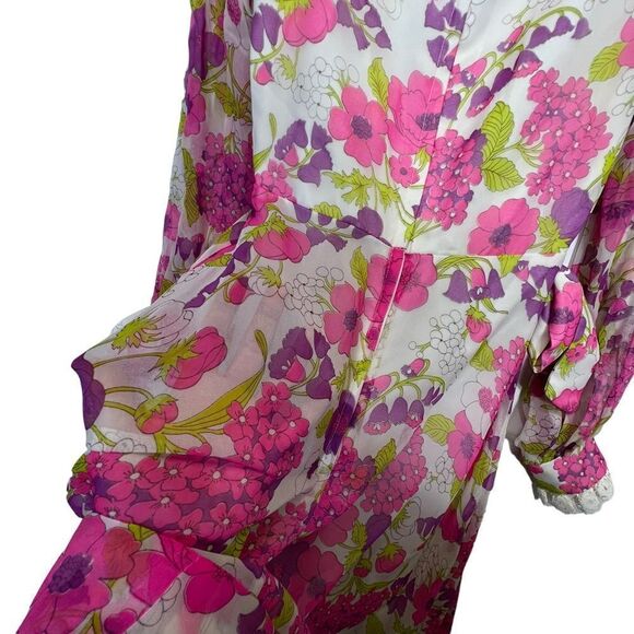 Vintage 1970s  trad Long Sleeve Floral Empire Waist Dress Chiffon Modest small - Picture 13 of 15